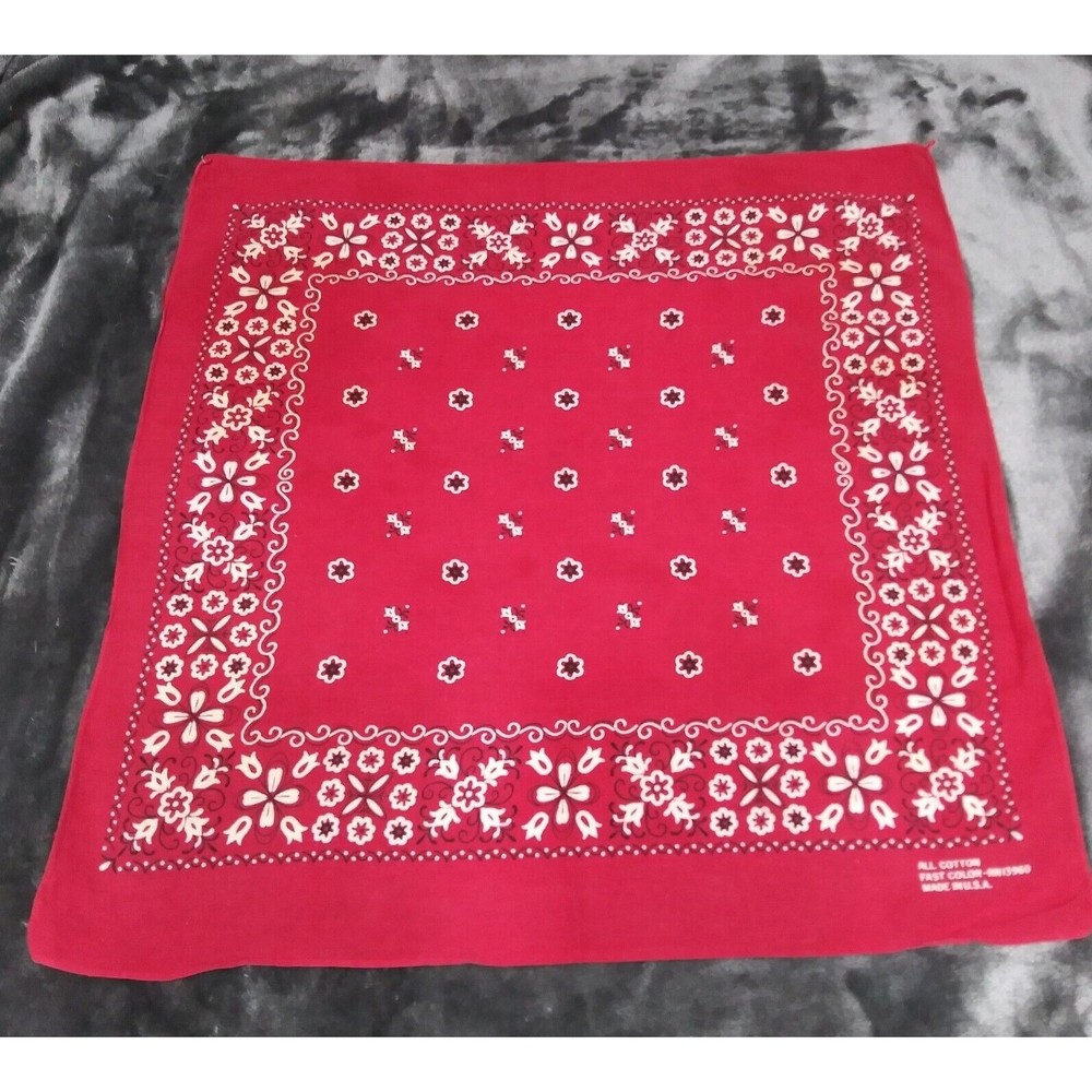 Vintage Red Bandana Handkerchief Made In USA Fast Color RN13960 Cotton Western